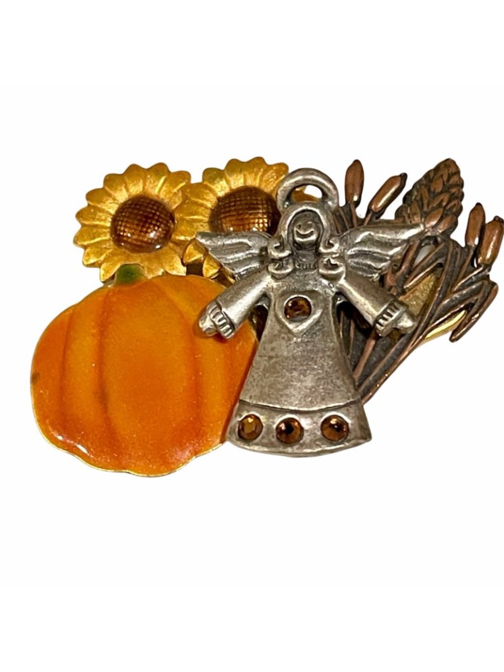 Vintage Thanksgiving Brooch Pin KENNETH COLE Harvest Angel Bronze Copper Pewter - Picture 8 of 8